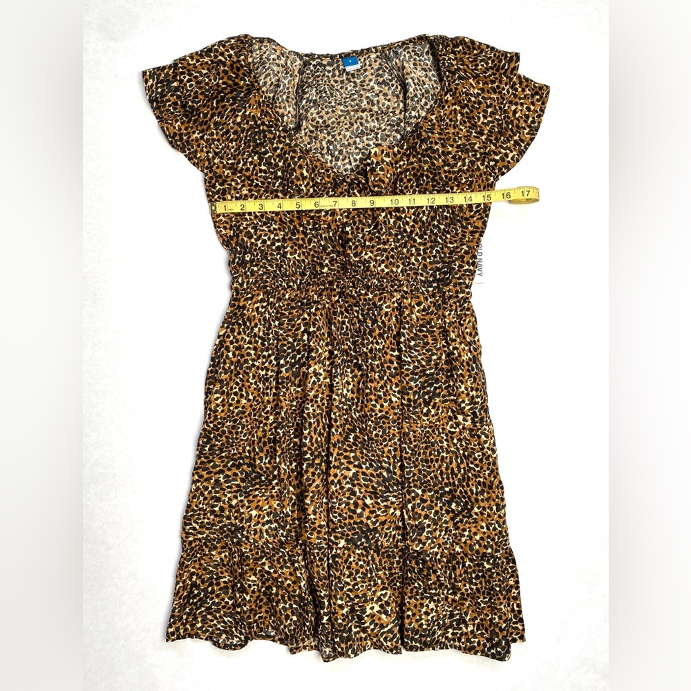 Old Navy Women's Rebel Ruffle Brown Animal Print Mini Dress w/Pockets Size S NWT - Picture 10 of 11